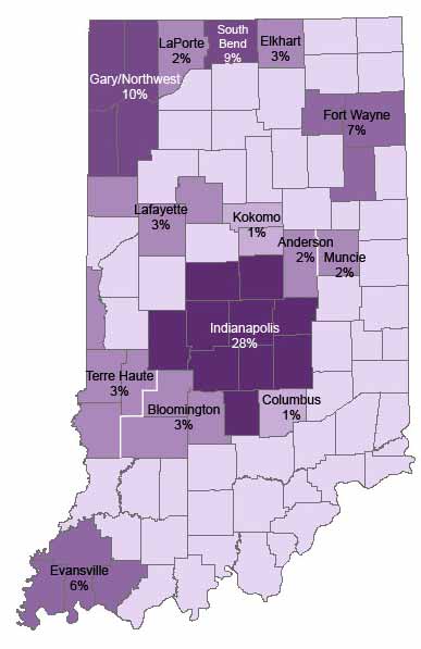 Distribution of Indiana’s nonprofit sector by Metropolitan Statistical Area, 2005